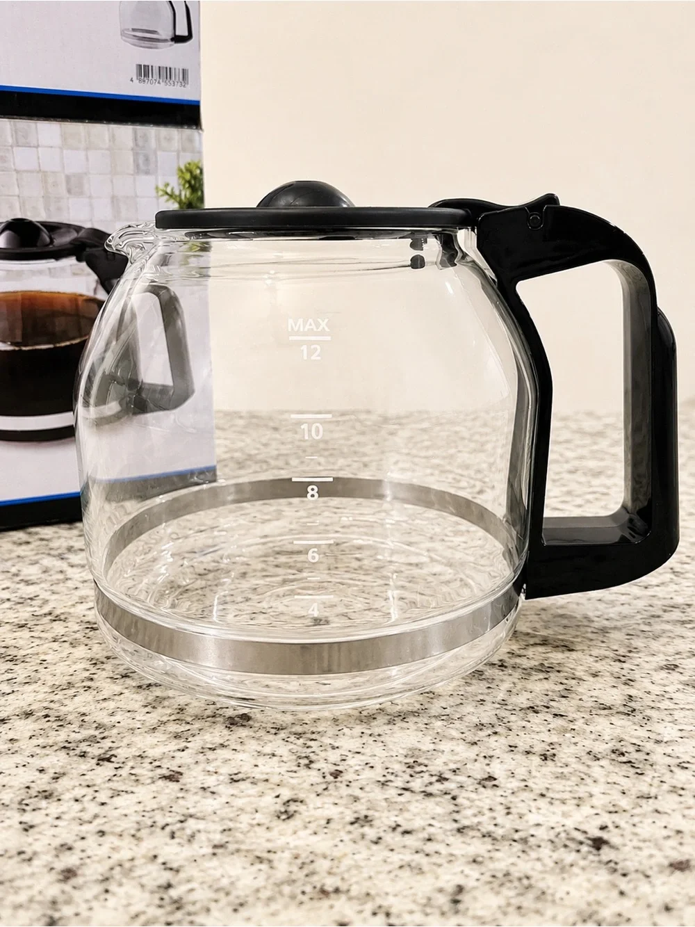 Mainstays 12 Cup Coffee Maker Replacement Carafe Glass Pot Black Handle NEW